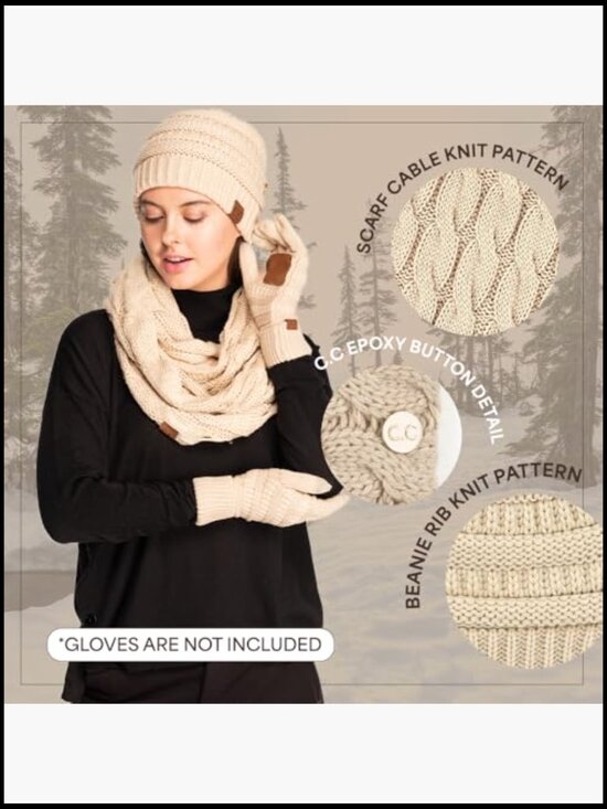 Premium Cable Knit Winter Beanie and Scarf Set main image 7